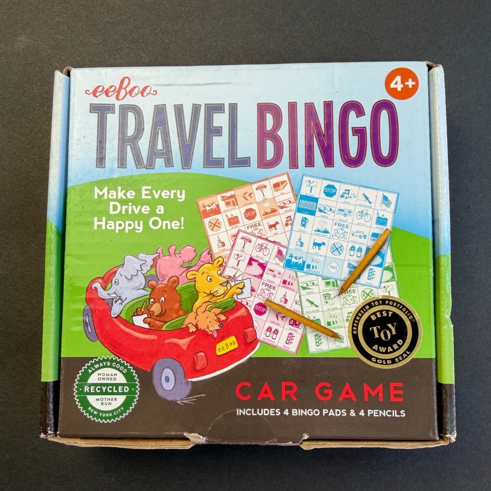 eeBoo Travel Bingo Car Game Kids Road Trip Activity Set 4 Pads Pencils New Seal